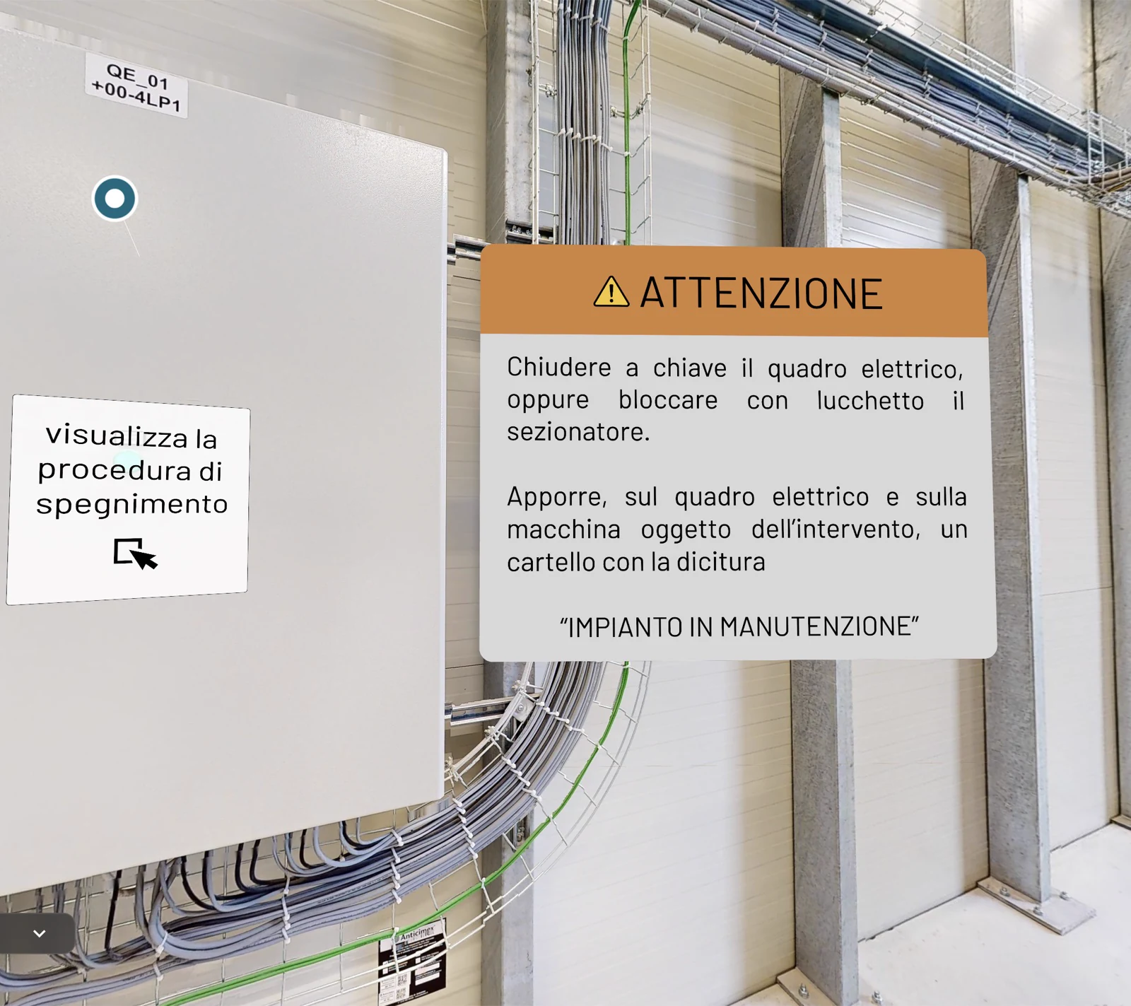 Procedura di manutenzione collegata a un quadro elettrico nel Digital Twin